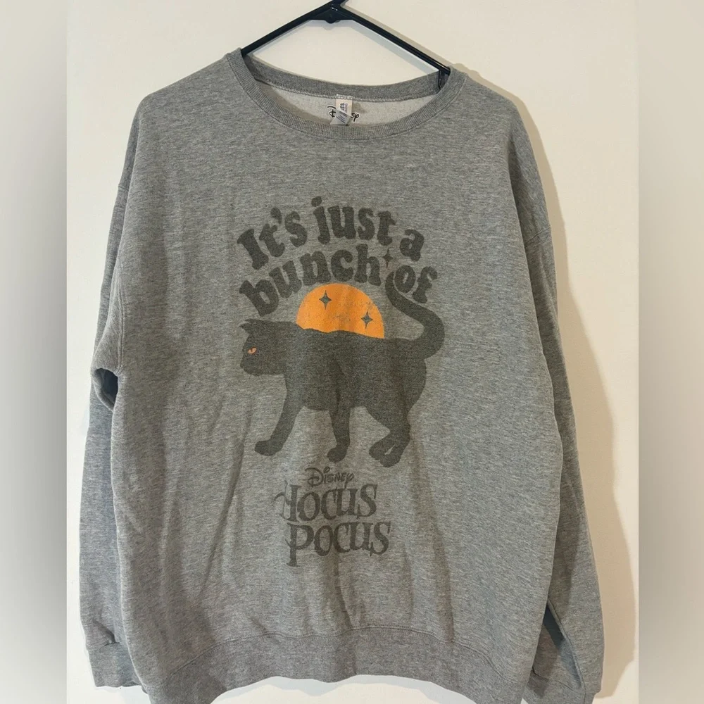 Disney Women’s Large Gray Halloween Hocus Pocus Sweatshirt Black Cat Pullover - Picture 1 of 5